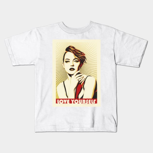 Emma Stone Obey Love Yourself Kids T-Shirt by ptc96